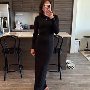 Black Long Sleeve Ribbed Dress